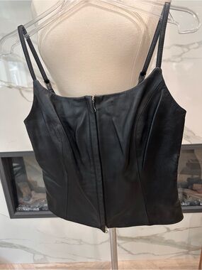 MODA International black leather zip up top size small